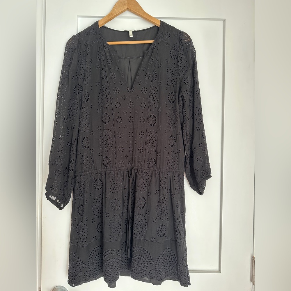 Joie Black Silk Eyelet Dress Size L